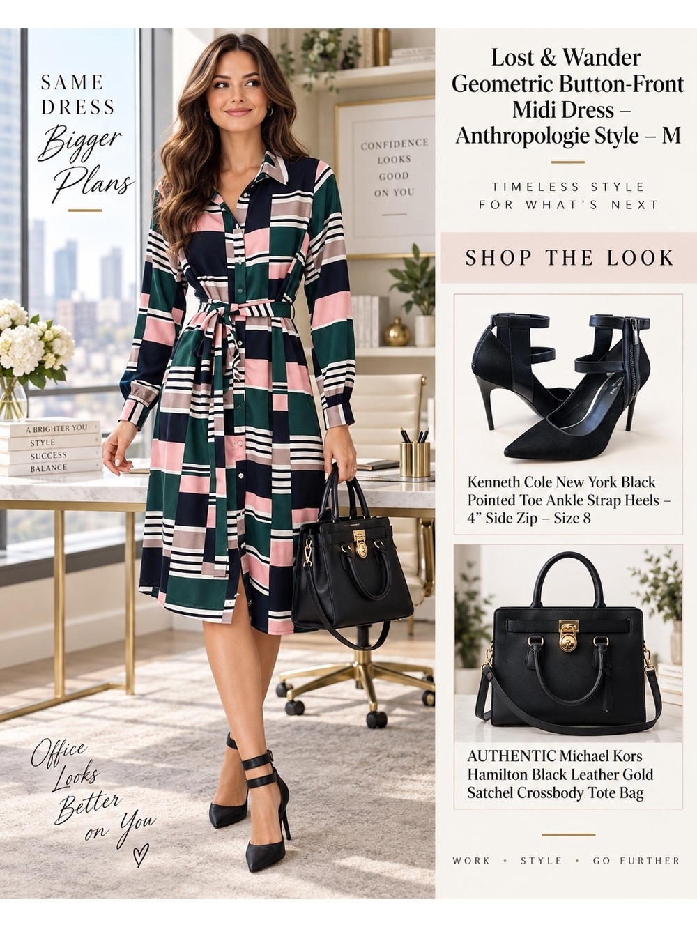 Lost & Wander Geometric Button-Front Midi Dress – Anthropologie Style –  M